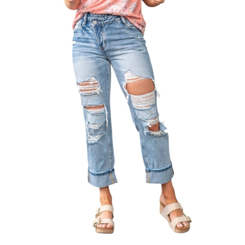 NWT Vervet Women's Kassie Boyfriend High Rise Straight Distressed Jeans size 29 - Picture 2 of 11